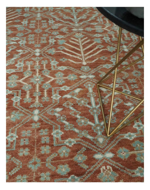 Hand knotted 9.4x12 Rust and Aqua Floral Tree wool Area Rug