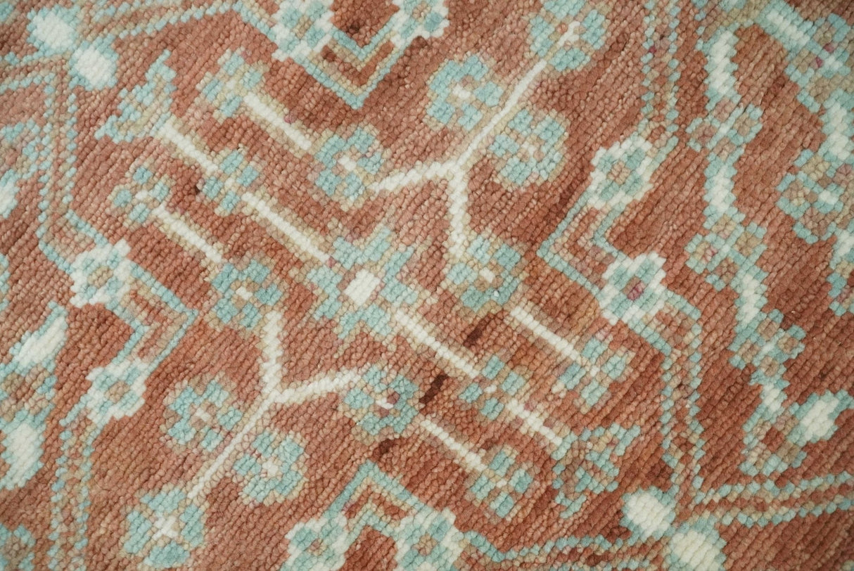 Hand knotted 9.4x12 Rust and Aqua Floral Tree wool Area Rug
