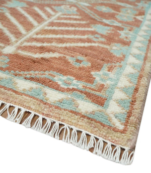Hand knotted 9.4x12 Rust and Aqua Floral Tree wool Area Rug