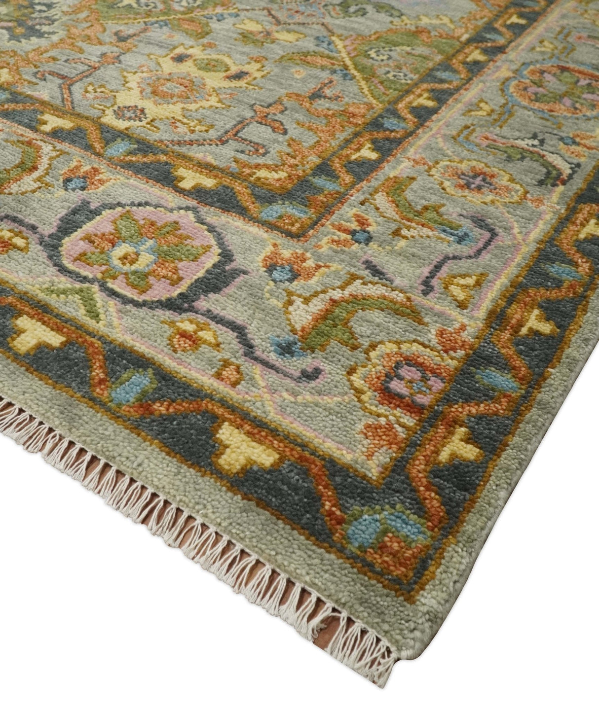 Hand knotted All Wool Silver, Rust and Gray Traditional Antique Moss Oushak Multi Size wool Area Rug