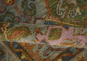 Hand knotted All Wool Silver, Rust and Gray Traditional Antique Moss Oushak Multi Size wool Area Rug