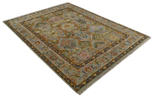 Hand knotted All Wool Silver, Rust and Gray Traditional Antique Moss Oushak Multi Size wool Area Rug