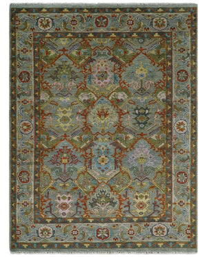 Hand knotted Olive, Rust and Gray Traditional Antique Moss Oushak Multi Size wool Area Rug