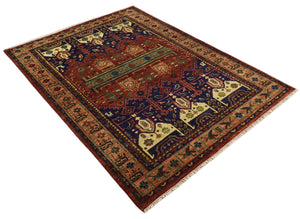 Hand knotted Traditional Multi Sizes Antique Style Vintage Finish Rust and Blue Area Rug