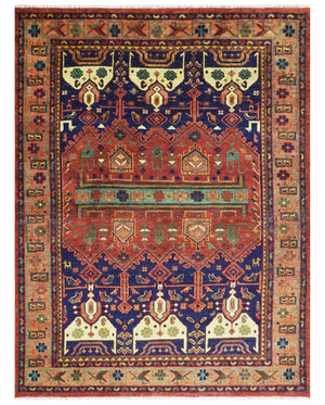 Hand knotted Traditional Multi Sizes Antique Style Vintage Finish Rust and Blue Area Rug