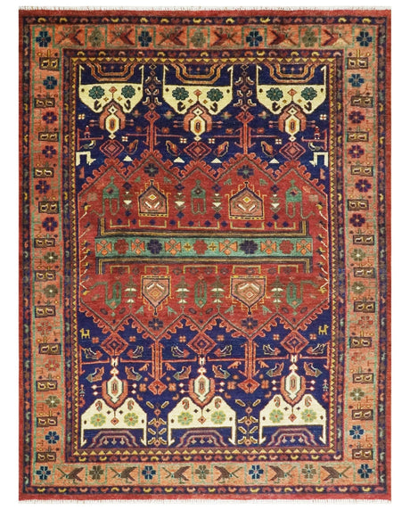 Hand knotted Traditional Multi Sizes Antique Style Vintage Finish Rust and Blue Area Rug