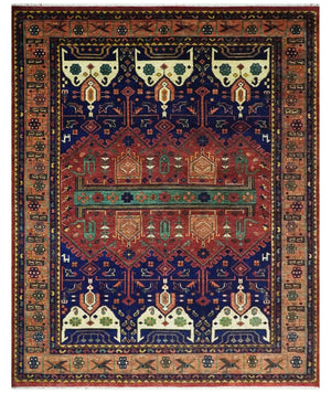 Hand knotted Traditional Multi Sizes Antique Style Vintage Finish Rust and Blue Area Rug