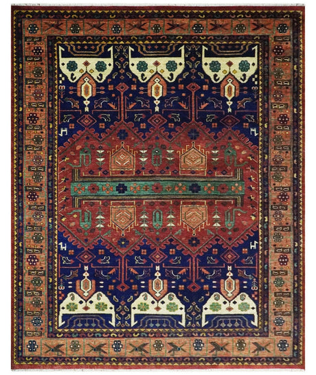 Hand knotted Traditional Multi Sizes Antique Style Vintage Finish Rust and Blue Area Rug