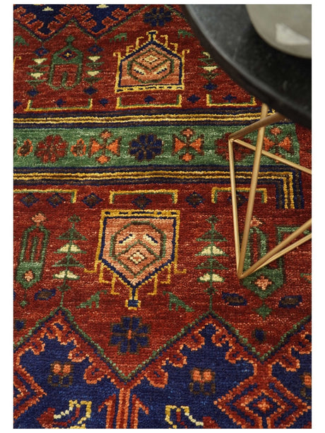 Hand knotted Traditional Multi Sizes Antique Style Vintage Finish Rust and Blue Area Rug