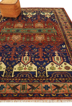 Hand knotted Traditional Multi Sizes Antique Style Vintage Finish Rust and Blue Area Rug