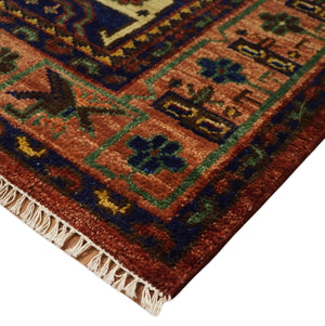 Hand knotted Traditional Multi Sizes Antique Style Vintage Finish Rust and Blue Area Rug