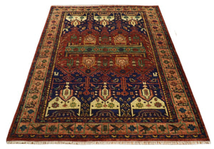 Hand knotted Traditional Multi Sizes Antique Style Vintage Finish Rust and Blue Area Rug