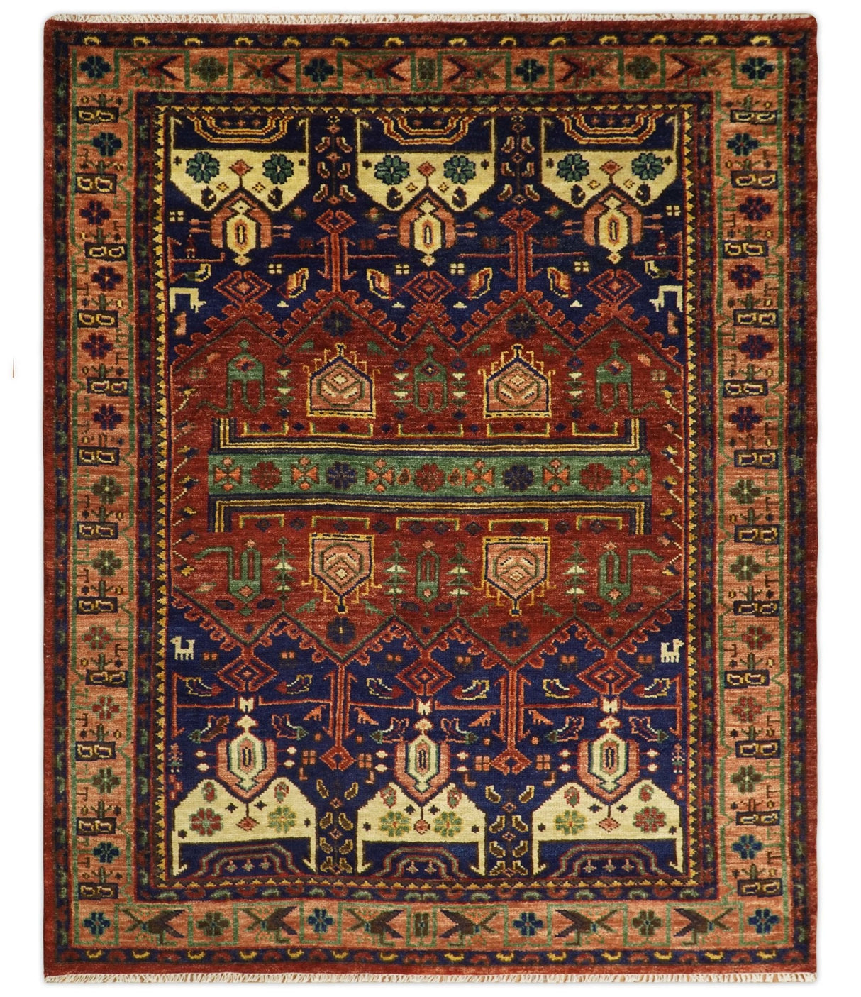 Hand knotted Traditional Multi Sizes Antique Style Vintage Finish Rust and Blue Area Rug