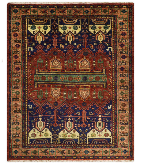 Hand knotted Traditional Multi Sizes Antique Style Vintage Finish Rust and Blue Area Rug