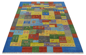 Hand knotted Traditional Multi color 8x10 Antique Tribal Style Gabbeh Design Wool Area Rug