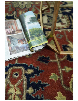 Handmade 5x8 Rust and Blue made with fine wool Area Rug | TRDCP11658