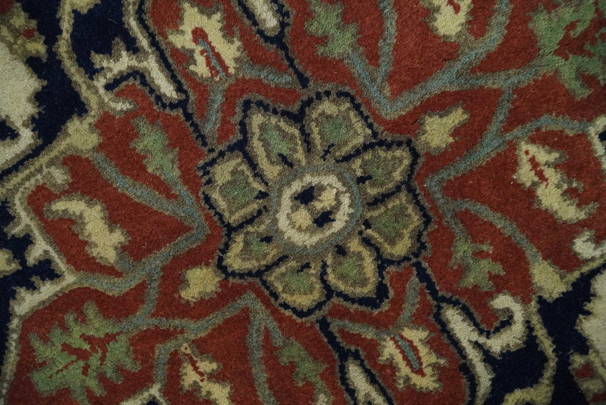 Handmade 5x8 Rust and Blue made with fine wool Area Rug | TRDCP11658