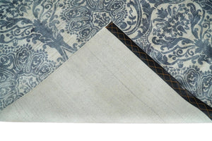 Handmade 7.8x9.10 Damask Ivory and gray Blended Wool and Bamboo Silk Area Rug