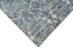 Handmade 7.8x9.10 Damask Ivory and gray Blended Wool and Bamboo Silk Area Rug
