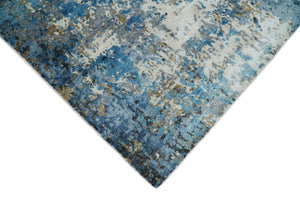 Handmade 8x10 Blue and Ivory Modern Abstract Bamboo Silk Area Rug I TRDS1810