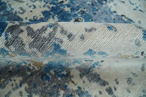 Handmade 8x10 Blue and Ivory Modern Abstract Bamboo Silk Area Rug I TRDS1810
