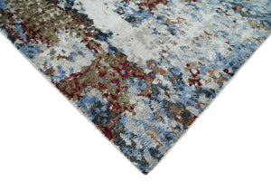 Handmade 8x10 Ivory, Blue and Red Abstract bamboo Silk Area Rug | TRDS2810