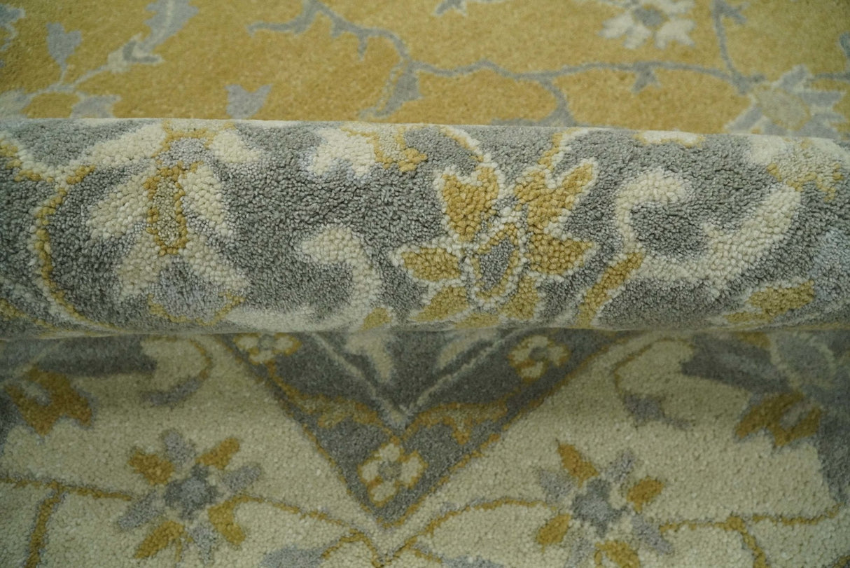 Handmade 8x10 and 9x12 Traditional Vintage Design Mustard and Silver Wool Area Rug | TRDCP127810