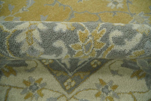 Handmade 8x10 and 9x12 Traditional Vintage Design Mustard and Silver Wool Area Rug | TRDCP127810