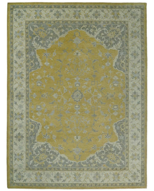 Handmade 8x10 and 9x12 Traditional Vintage Design Mustard and Silver Wool Area Rug | TRDCP127810