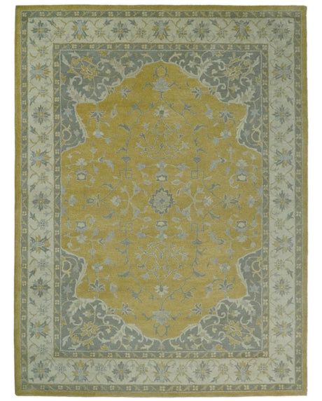 Handmade 8x10 and 9x12 Traditional Vintage Design Mustard and Silver Wool Area Rug | TRDCP127810