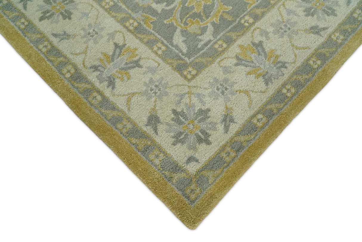Handmade 8x10 and 9x12 Traditional Vintage Design Mustard and Silver Wool Area Rug | TRDCP127810