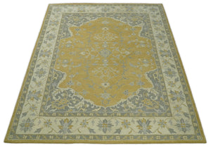 Handmade 8x10 and 9x12 Traditional Vintage Design Mustard and Silver Wool Area Rug | TRDCP127810