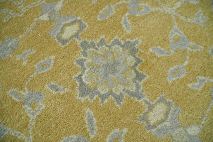 Handmade 8x10 and 9x12 Traditional Vintage Design Mustard and Silver Wool Area Rug | TRDCP127810