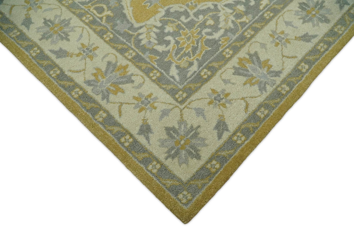 Handmade 8x10 and 9x12 Traditional Vintage Design Mustard and Silver Wool Area Rug | TRDCP127810