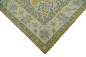 Handmade 8x10 and 9x12 Traditional Vintage Design Mustard and Silver Wool Area Rug | TRDCP127810
