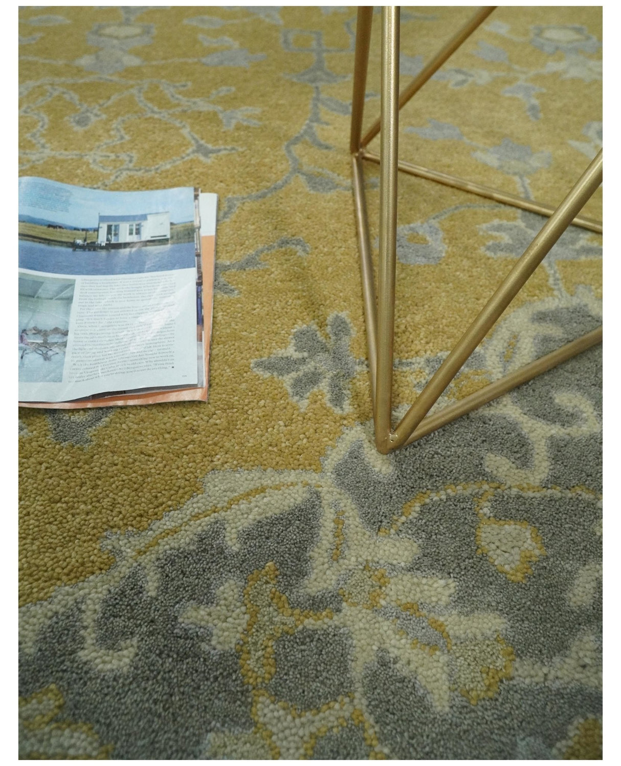 Handmade 8x10 and 9x12 Traditional Vintage Design Mustard and Silver Wool Area Rug | TRDCP127810