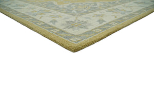 Handmade 8x10 and 9x12 Traditional Vintage Design Mustard and Silver Wool Area Rug | TRDCP127810