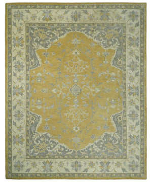 Handmade 8x10 and 9x12 Traditional Vintage Design Mustard and Silver Wool Area Rug | TRDCP127810