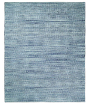 Handmade Boho 5x8 and 8x10 Ivory and Blue Wool Blend Dhurrie Rug | VIK3