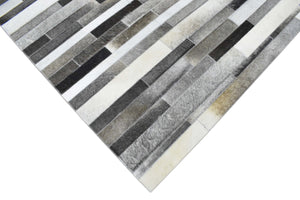 Handmade Hairon 5x8 Genuine Leather Stripe Design Gray and Silver Area Rug | LR7