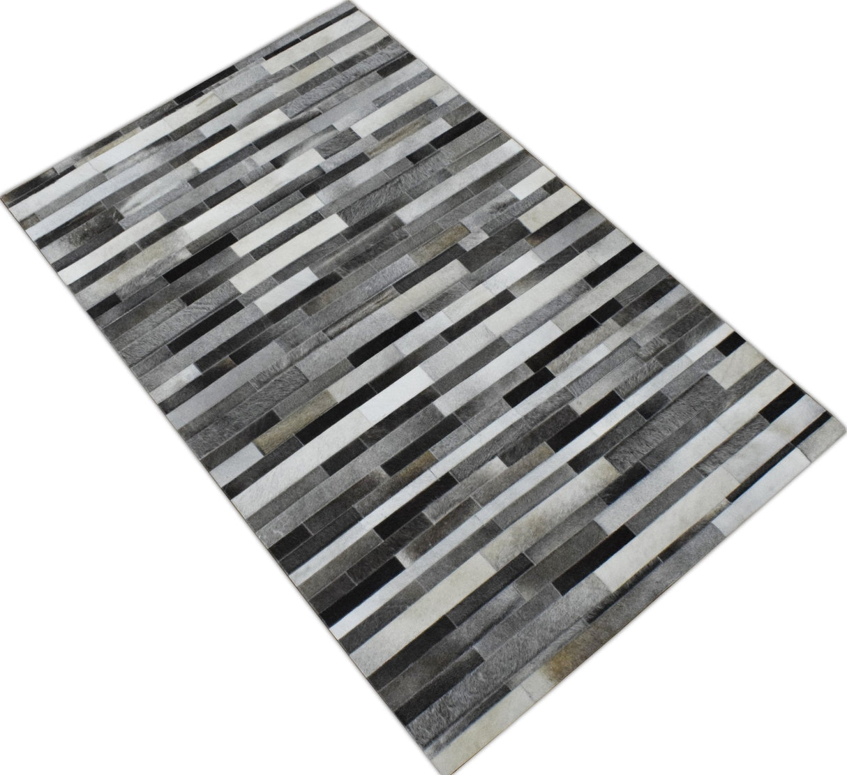 Handmade Hairon 5x8 Genuine Leather Stripe Design Gray and Silver Area Rug | LR7