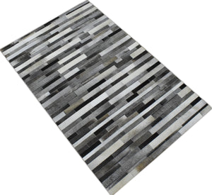 Handmade Hairon 5x8 Genuine Leather Stripe Design Gray and Silver Area Rug | LR7