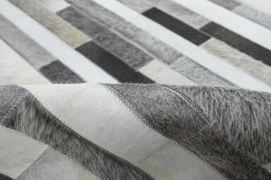 Handmade Hairon 5x8 Genuine Leather Stripe Design Gray and Silver Area Rug | LR7