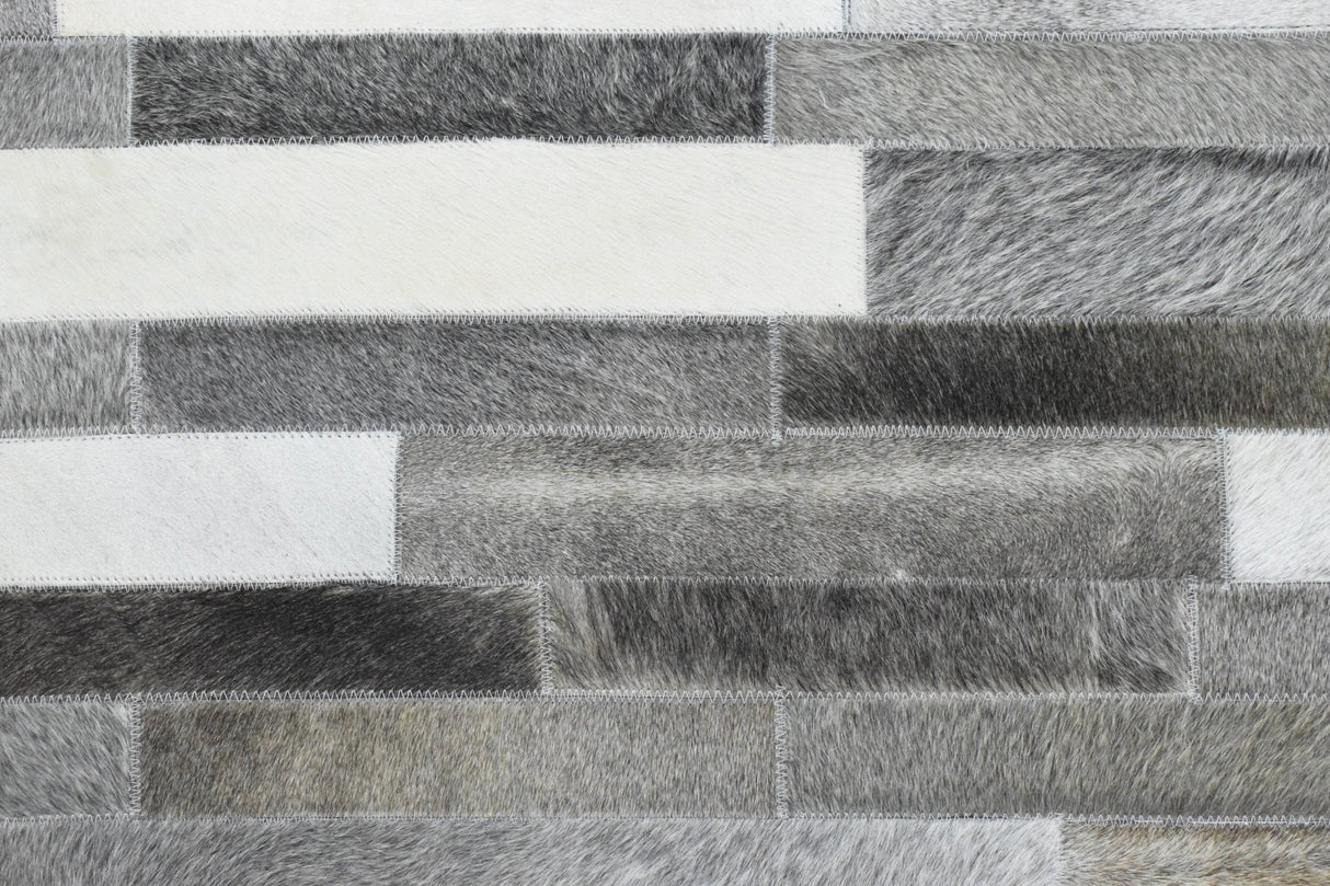 Handmade Hairon 5x8 Genuine Leather Stripe Design Gray and Silver Area Rug | LR7