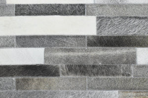 Handmade Hairon 5x8 Genuine Leather Stripe Design Gray and Silver Area Rug | LR7