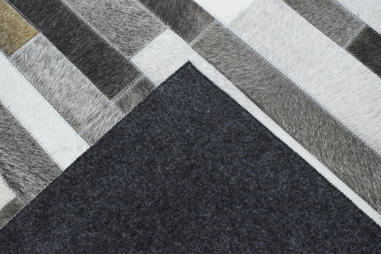 Handmade Hairon 5x8 Genuine Leather Stripe Design Gray and Silver Area Rug | LR7