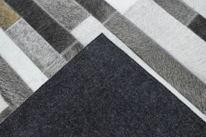 Handmade Hairon 5x8 Genuine Leather Stripe Design Gray and Silver Area Rug | LR7