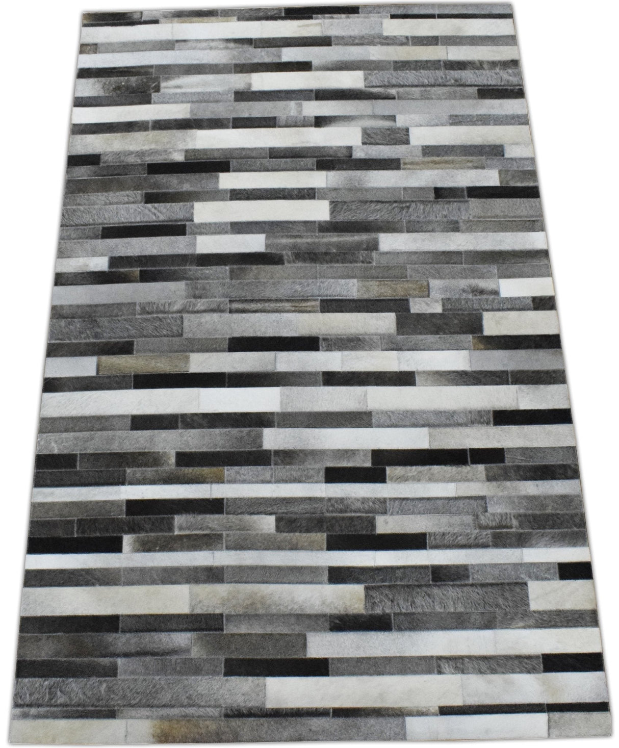 Handmade Hairon 5x8 Genuine Leather Stripe Design Gray and Silver Area Rug | LR7