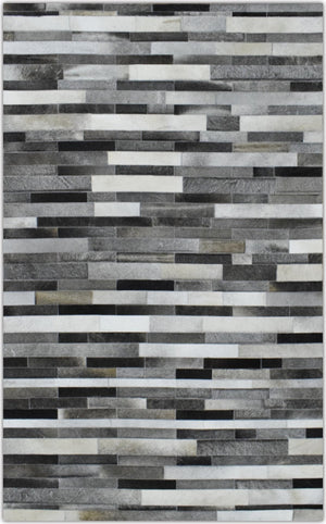 Handmade Hairon 5x8 Genuine Leather Stripe Design Gray and Silver Area Rug | LR7