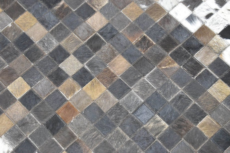 Handmade Hairon 5x8 and 8x10 Genuine Leather Handmade Brown and Ivory Leather Rug | LR8